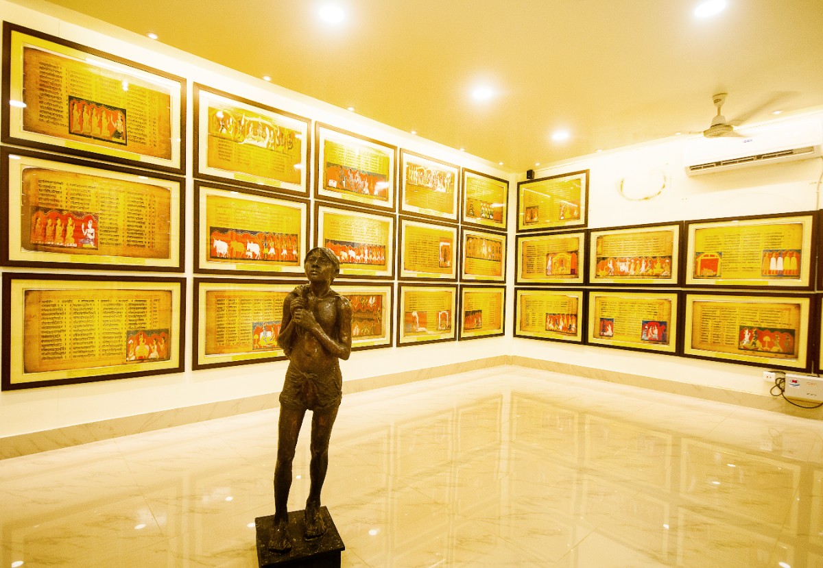 Museum exhibit photograph of Assamese cultural artefacts at Kalakshetra